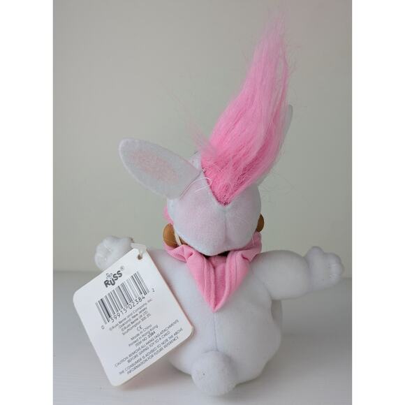 VTG Russ Luv Pet Easter Bunny Troll Doll w/ Tags 5" Girl Pink White Pajamas - Picture 4 of 7